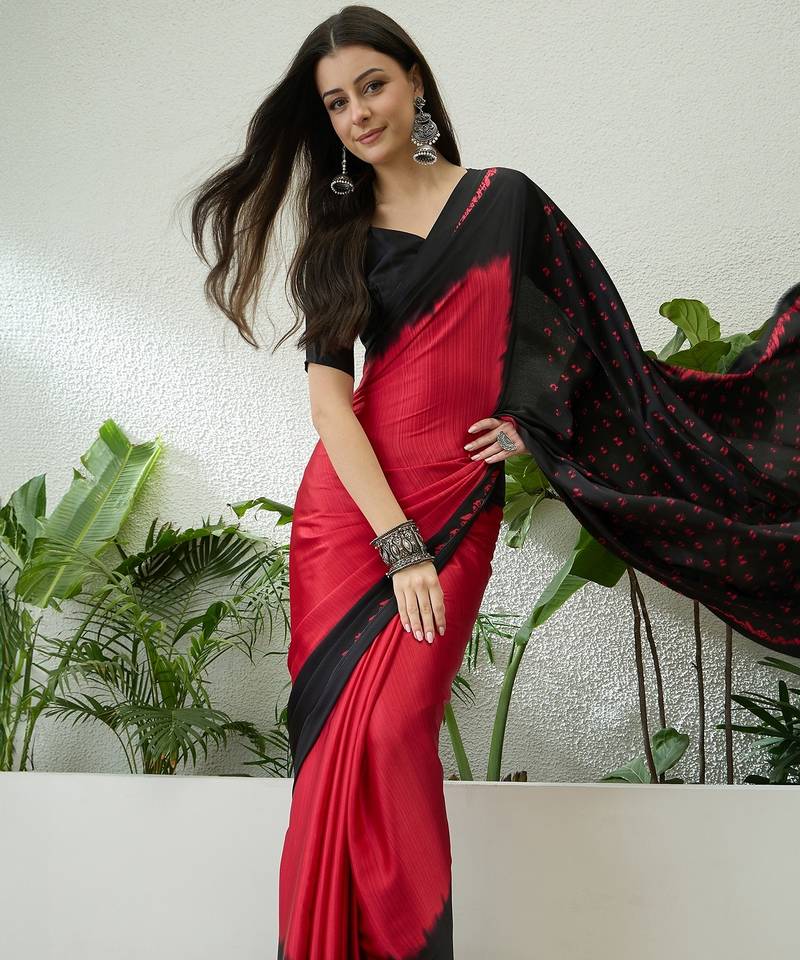 Black color ready to wear semi modal saree with unstitched designer blouse