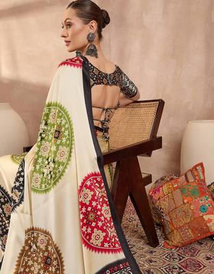 Black color Readymade semi modal saree with unstitched designer blouse 2