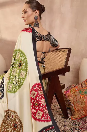 Black color Readymade semi modal saree with unstitched designer blouse