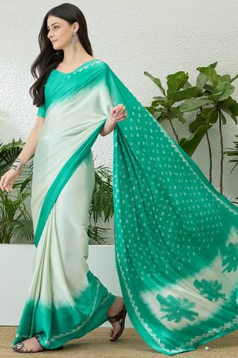 Teal color ready to wear semi modal saree with unstitched designer blouse