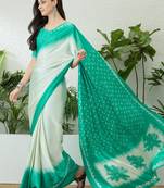 Teal color ready to wear semi modal saree with unstitched designer blouse