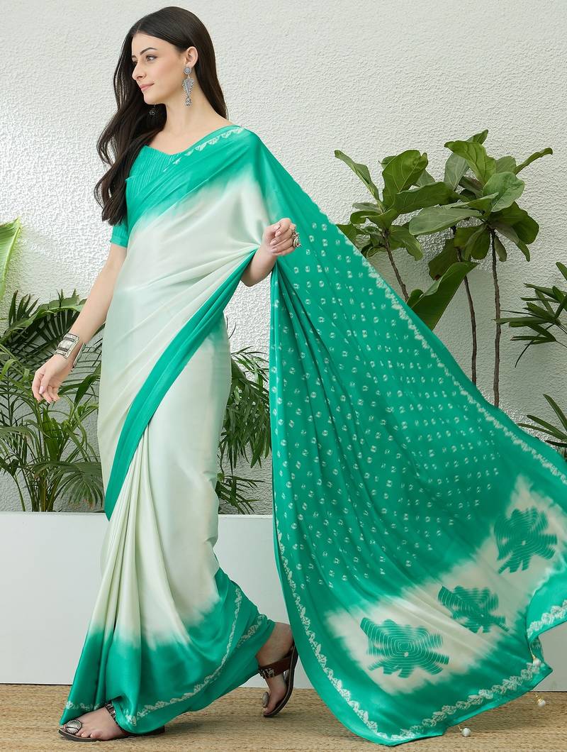 Teal color ready to wear semi modal saree with unstitched designer blouse