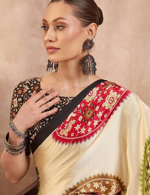 Black color Readymade semi modal saree with unstitched designer blouse 3