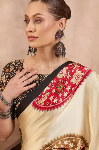 Black color Readymade semi modal saree with unstitched designer blouse