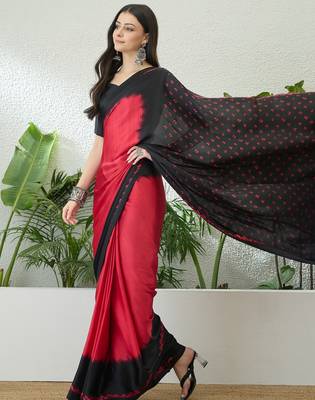 black pre-stitched semi modal saree with designer blouse 2