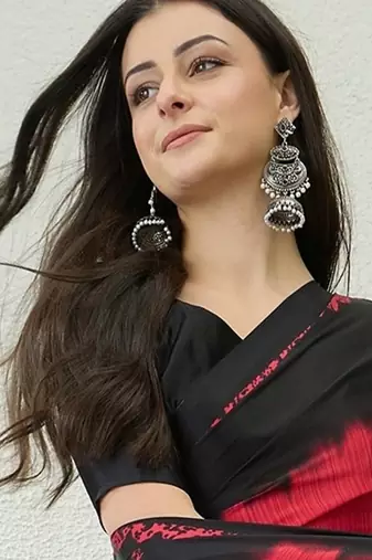 black pre-stitched semi modal saree with designer blouse