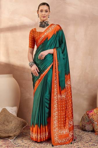 Green color ready to wear semi modal saree with unstitched designer blouse