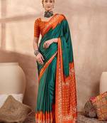 Green color ready to wear semi modal saree with unstitched designer blouse