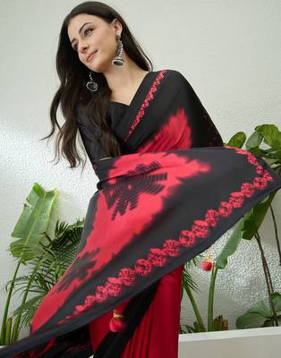 black pre-stitched semi modal saree with designer blouse 4