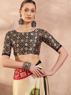 Black color Readymade semi modal saree with unstitched designer blouse 5