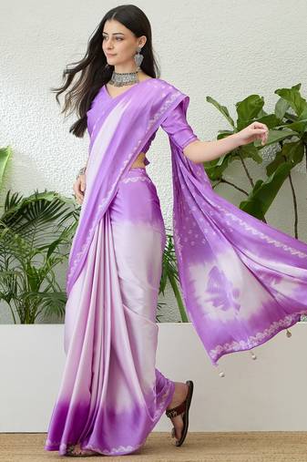 Lavender color Readymade semi modal saree with unstitched designer blouse