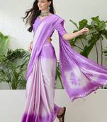 Lavender color ready to wear semi modal saree with unstitched designer blouse