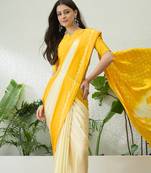 Yellow color ready to wear semi modal saree with unstitched designer blouse