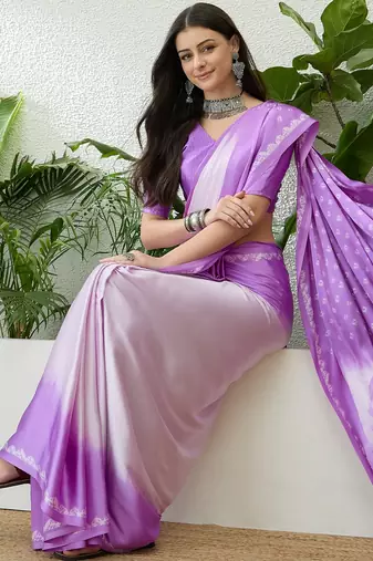 Lavender color Readymade semi modal saree with unstitched designer blouse