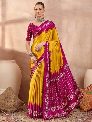 Yellow colorReadymade semi modal saree with unstitched designer blouse 1