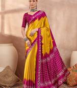 Yellow color ready to wear semi modal saree with unstitched designer blouse