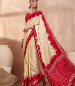 Cream color ready to wear semi modal saree with unstitched designer blouse