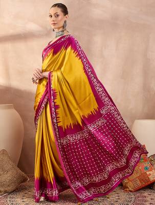 Yellow colorReadymade semi modal saree with unstitched designer blouse 2