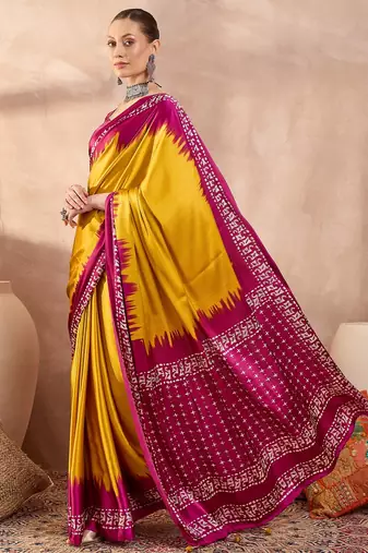 Yellow colorReadymade semi modal saree with unstitched designer blouse