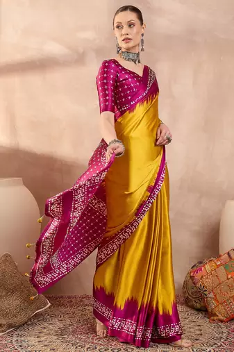Yellow colorReadymade semi modal saree with unstitched designer blouse