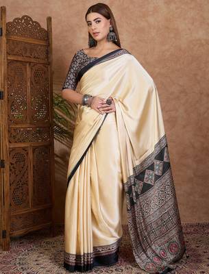 Black color Readymade semi modal saree with unstitched designer blouse 1
