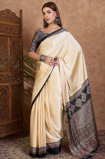 Black color ready to wear semi modal saree with unstitched designer blouse