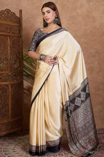 Black color ready to wear semi modal saree with unstitched designer blouse