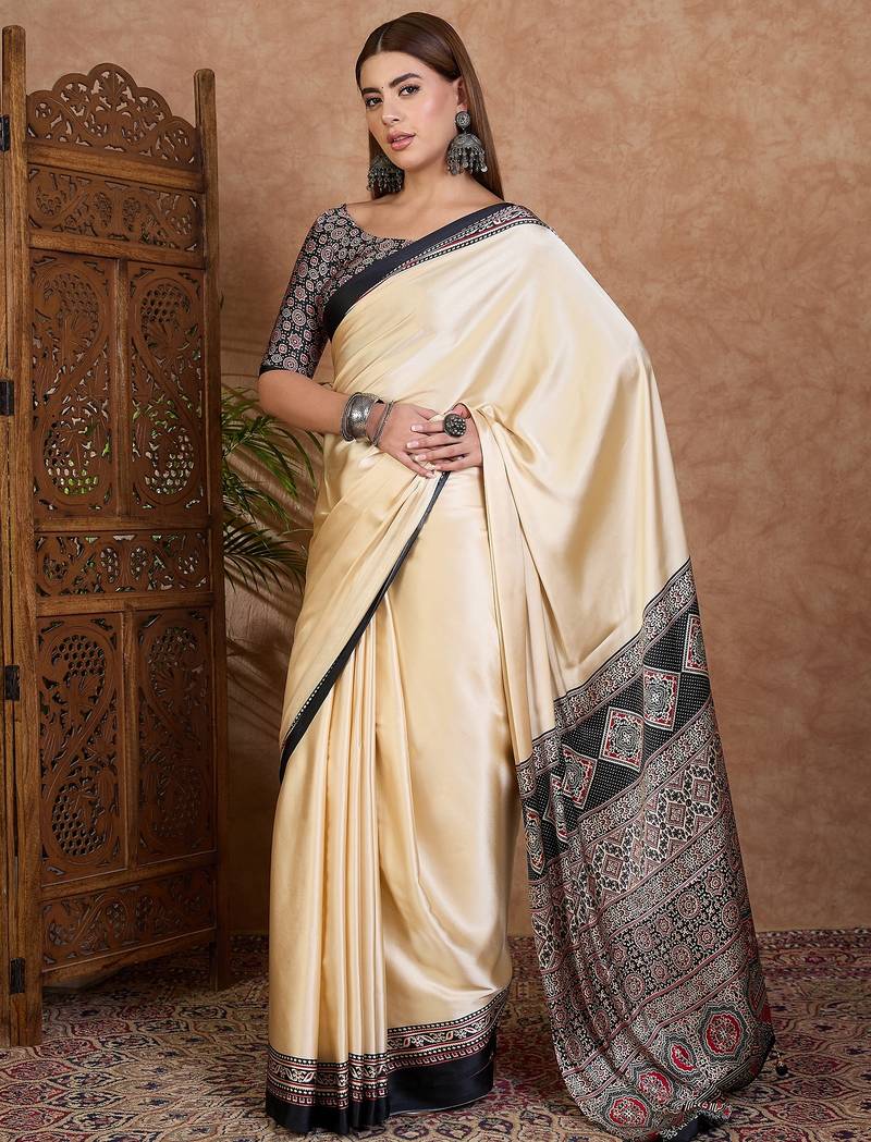Black color ready to wear semi modal saree with unstitched designer blouse