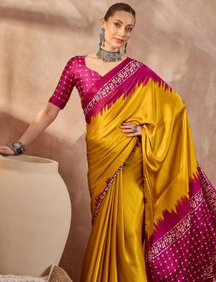 Yellow colorReadymade semi modal saree with unstitched designer blouse 4