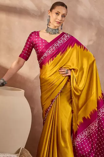 Yellow colorReadymade semi modal saree with unstitched designer blouse