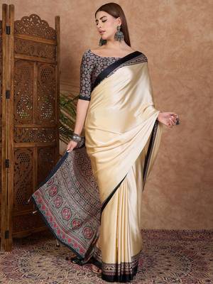 Black color Readymade semi modal saree with unstitched designer blouse 2