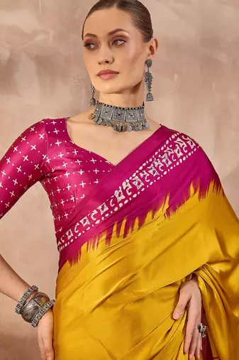 Yellow colorReadymade semi modal saree with unstitched designer blouse