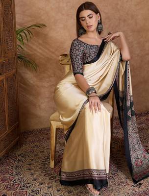 Black color Readymade semi modal saree with unstitched designer blouse 3