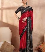 Red color ready to wear semi modal saree with unstitched designer blouse