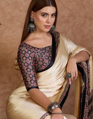 Black color Readymade semi modal saree with unstitched designer blouse 4