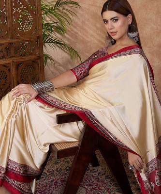Red color Readymade semi modal saree with unstitched designer blouse 4