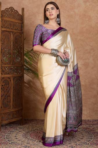 Purple color ready to wear semi modal saree with unstitched designer blouse
