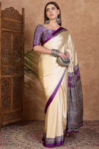 Purple color ready to wear semi modal saree with unstitched designer blouse