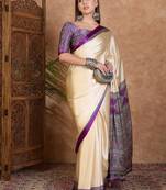 Purple color ready to wear semi modal saree with unstitched designer blouse