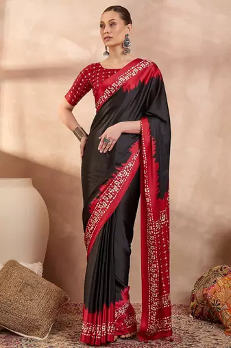Black color ready to wear semi modal saree with unstitched designer blouse