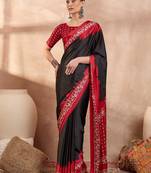 Black color ready to wear semi modal saree with unstitched designer blouse