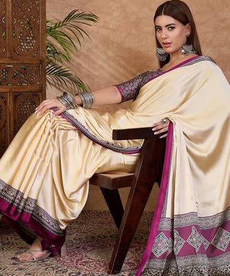 Wine color ready to wear semi modal saree with unstitched designer blouse 2