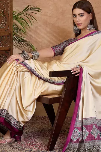 Wine color ready to wear semi modal saree with unstitched designer blouse