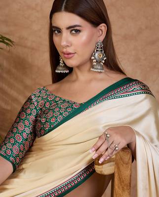 Green color ready to wear semi modal saree with unstitched designer blouse 3
