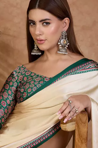 Green color ready to wear semi modal saree with unstitched designer blouse