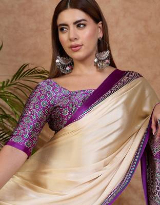 Purple color ready to wear semi modal saree with unstitched designer blouse 3