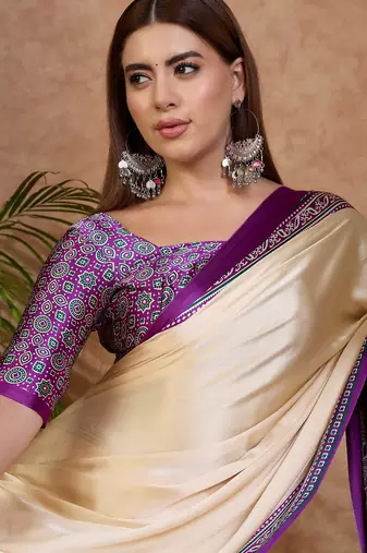 Purple color ready to wear semi modal saree with unstitched designer blouse