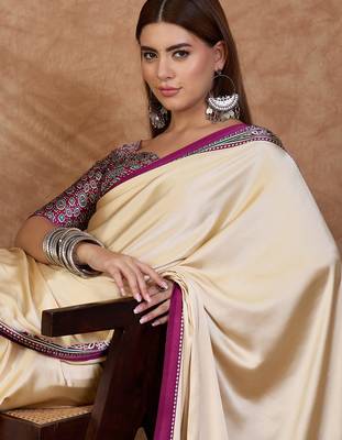 Wine color ready to wear semi modal saree with unstitched designer blouse 3