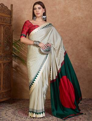 Green color ready to wear semi modal saree with unstitched designer blouse 1