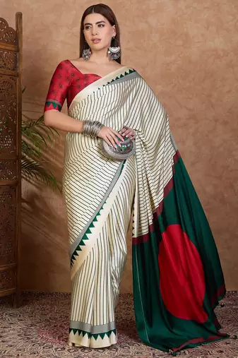 Green color ready to wear semi modal saree with unstitched designer blouse